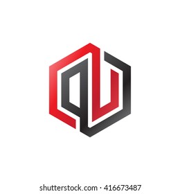 DU initial letters loop linked hexagon logo black red