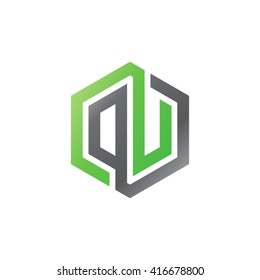 DU initial letters loop linked hexagon logo black gray green