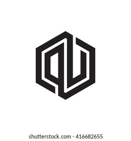 DU initial letters loop linked hexagon monogram logo