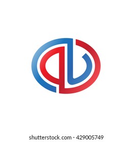 DU initial letters looping linked ellipse logo red blue