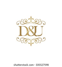 D&U Initial logo. Ornament ampersand monogram golden logo