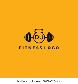 DU initial monogram for fitnes or gym logo with creative barbell design