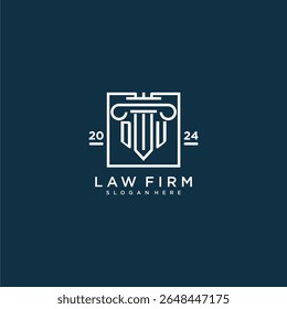 Logotipo do monograma inicial de DU para escritório de advocacia com design de pilares em quadrado criativo