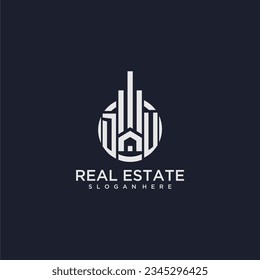 DU initial monogram logo for real estate with creative circle design vector