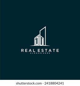 DU initial monogram logo real estate with building style design vector