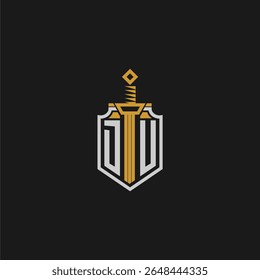 Monograma inicial de DU para imagem em estilo escudo e espada