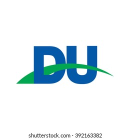 DU initial overlapping swoosh letter logo blue green