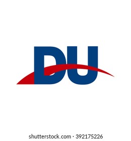 DU initial overlapping swoosh letter logo blue red
