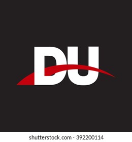 DU initial overlapping swoosh letter logo white red black background