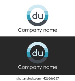 DU letter a circle shape icon logo white blue