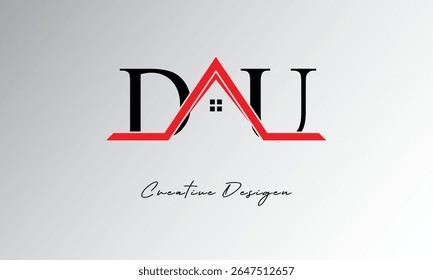DU Letter House Logo - Monograma criativo imobiliário com ícone de telhado e forma de casa para propriedade, arquitetura e marca moderna
