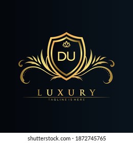 DU Letter Initial with Royal Template.elegant with crown logo vector, Creative Lettering Logo Vector Illustration.