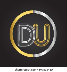 DU Letter logo in a circle. gold and silver colored. Vector design template elements for your business or company identity.