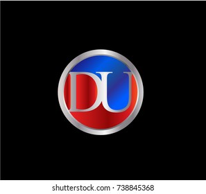 DU Letter logo Design in a circle. Blue and silver colored




