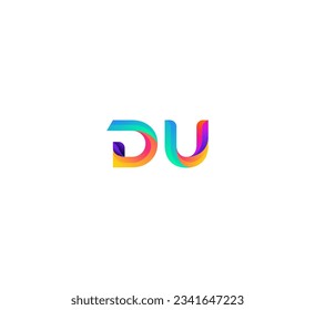 DU, DU letter minimalist logo design template. 3D Colorful DU, UD letter logo.