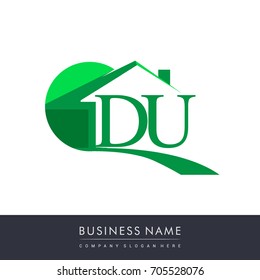 DU letter roof shape logo green, initial logo AB with house icon, business logo and property developer.