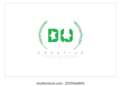 DU letters eco logo with leaf. Fresh nature and healthy leaf logo design.