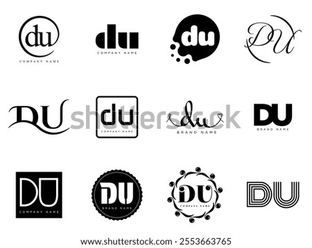 DU logo company template. Letter d and u logotype. Set different classic serif lettering and modern bold text with design elements. Initial font typography. Collection trendy business identity.