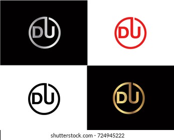 DU Logo. Letter Design Vector with Red and Black Gold Silver Colors


