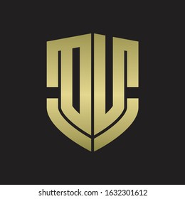 DU Logo monogram with emblem shield shape design isolated gold colors on black background