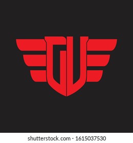 DU Logo monogram with emblem and wings element design template on red colors