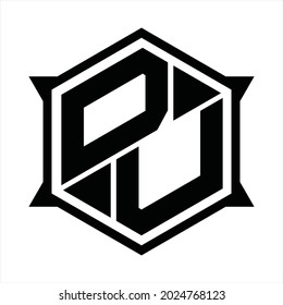 DU Logo monogram with hexagon and sharp shape design template