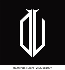 Monograma de logotipo DU com forma de chifre isolado modelo de design preto e branco sobre fundo preto