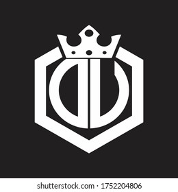 DU Logo monogram rounded by hexagon shape with crown design template