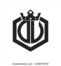 DU Logo monogram rounded by hexagon shape with crown design template on white background