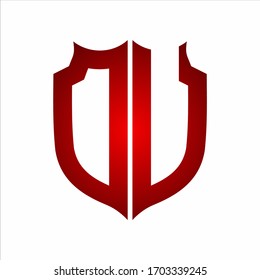 DU Logo Shield style Monogram design template with red colors on white background