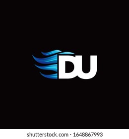 DU monogram logo with blue fire style design template