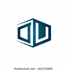 DU monogram logo with hexagon shape and negative space style ribbon design template