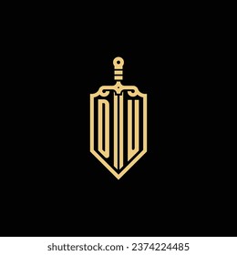 DU vintage shield y logotipo inicial de espada en un diseño profesional de alta calidad que se imprimirá a través de cualquier medio impreso