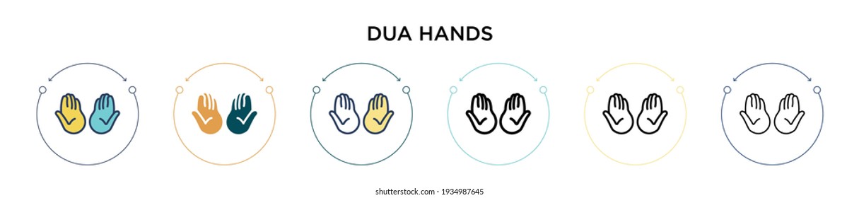 Dua hands icon in filled, thin line, outline and stroke style. Vector illustration of two colored and black dua hands vector icons designs can be used for mobile, ui, web