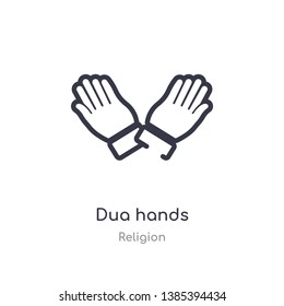 dua hands outline icon. isolated line vector illustration from religion collection. editable thin stroke dua hands icon on white background