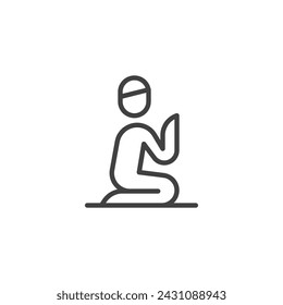 Dua prayer line icon. linear style sign for mobile concept and web design. Muslim prayer person outline vector icon. Symbol, logo illustration. Vector graphics