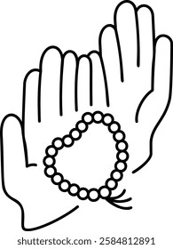 Dua to recite at Nikah isometric outline vector icon, Muslim marriage Symbol, wedding customs Sign, Indian subcontinent matrimony stock illustration, Raising Hand for Prayer with Bead Tasbih concept