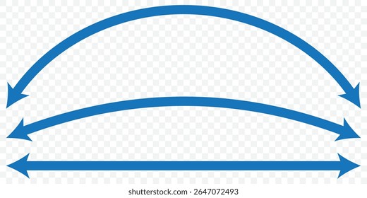 Seta dupla. Seta semicírculo duplo azul. Ilustração vetorial. Seta curva fina longa semicircular com duas pontas. ícone de seta dupla definido . duas setas laterais ícone vetor no fundo transparente. EPS 10.