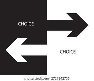 Concepto de elección de flecha dual que representa la decisión y la dirección en estilo plano.