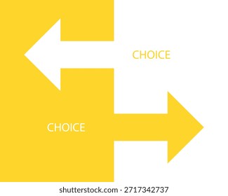 Concepto de elección de flecha dual que representa la decisión y la dirección en estilo plano.