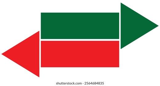 Dual arrow. Double ended red and green arrow vector. Horizontal dual straight , right and left side arrow sign. Vector illustration. 