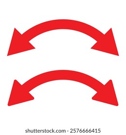 Dual arrow. Dual semi circle arrow. Semicircular curved thin long double ended arrow. Red arrow set. Vector illustration.