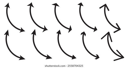 Dual arrow. Dual semi circle arrow. Vector illustration. Black arrow Set.
