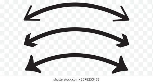 Dual arrow. Dual semi circle arrow. Vector illustration. Semicircular curved thin long double ended arrow. Red and Black arrow Set. Variety Design.