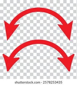 Dual arrow. Dual semi circle arrow. Vector illustration. Semicircular curved thin long double ended arrow. Red and Black arrow Set. Variety Design.