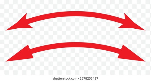 Dual arrow. Dual semi circle arrow. Vector illustration. Semicircular curved thin long double ended arrow. Red and Black arrow Set. Variety Design.