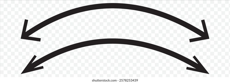 Dual arrow. Dual semi circle arrow. Vector illustration. Semicircular curved thin long double ended arrow. Red and Black arrow Set. Variety Design.