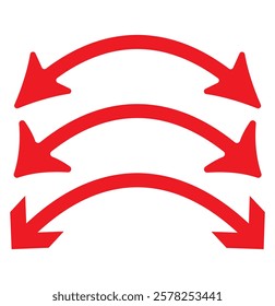 Dual arrow. Dual semi circle arrow. Vector illustration. Semicircular curved thin long double ended arrow. Red and Black arrow Set. Variety Design.