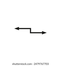 Dual arrow in the shape of a stair tread. Thin long angular double ended arrow. Vector illustration on white background. Flat style and design.