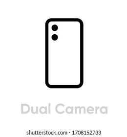 Dual Camera Phone icon. Editable line vector. Sign two lenses for photo, video. Device photography of a modern smartphone. Single pictogram.